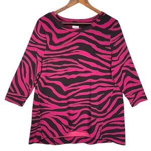 Chico's Zenergy Animal Print 3/4 Sleeve Pullover Top Pink Black Size US 14
